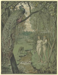 Paradise with Peacock by Hans Thoma